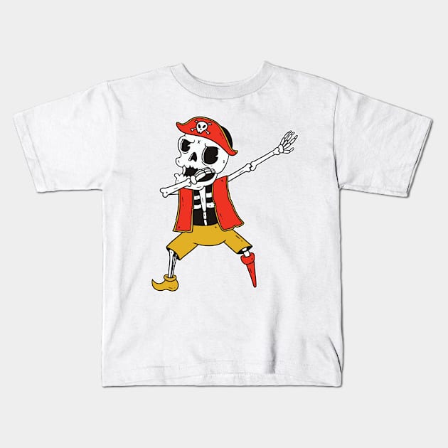 Funny Skeleton Pirate Dabbing Kids T-Shirt by BamBam